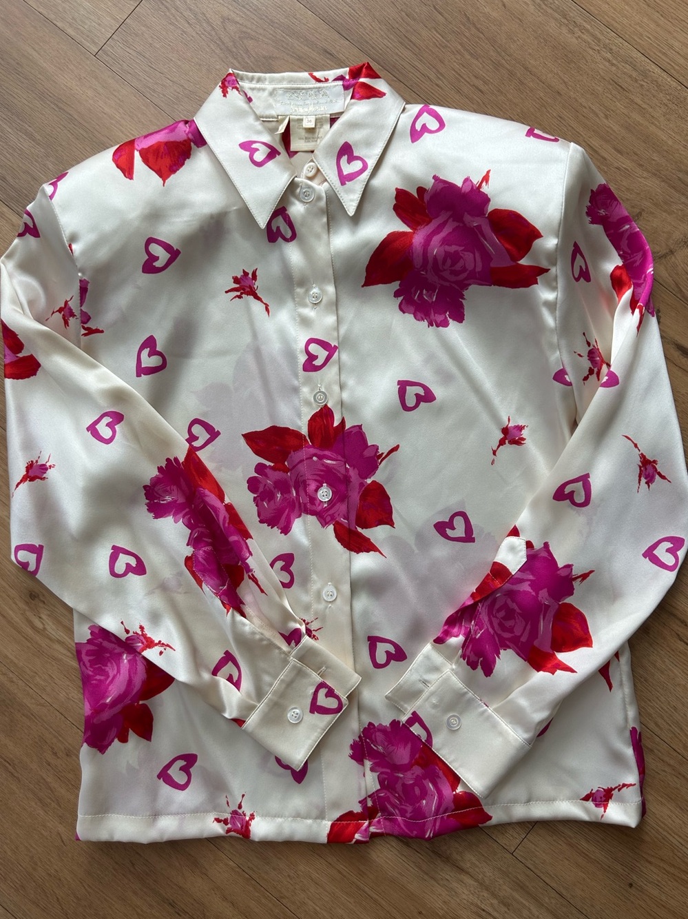 Vintage Rare Escada Exclusive for Neiman Marcus 100% Silk Heart & Rose Blouse